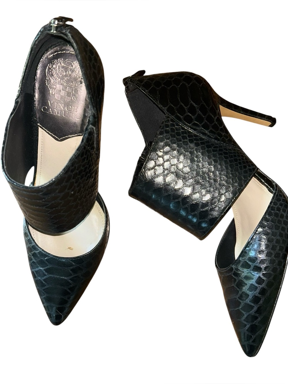 Vince Camuto Tanzie Leather Snakeskin Pump Heels Stilettos Size 8.5 Black